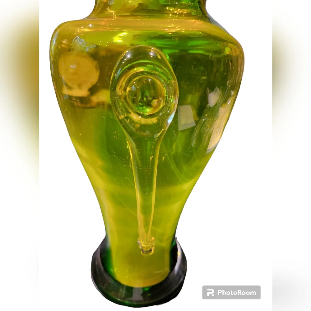 Art Glass Vase Urn Shape Applied Handles